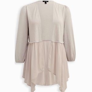 🆕 TORRID MIXED FABRIC KIMONO - COTTON SLUB & CRINKLE GAUZE STONE